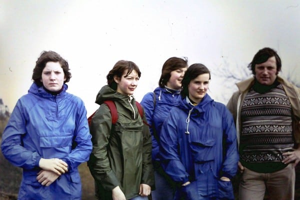 Clent Hills 1977-78 2 - John Webb and his girls windswept     